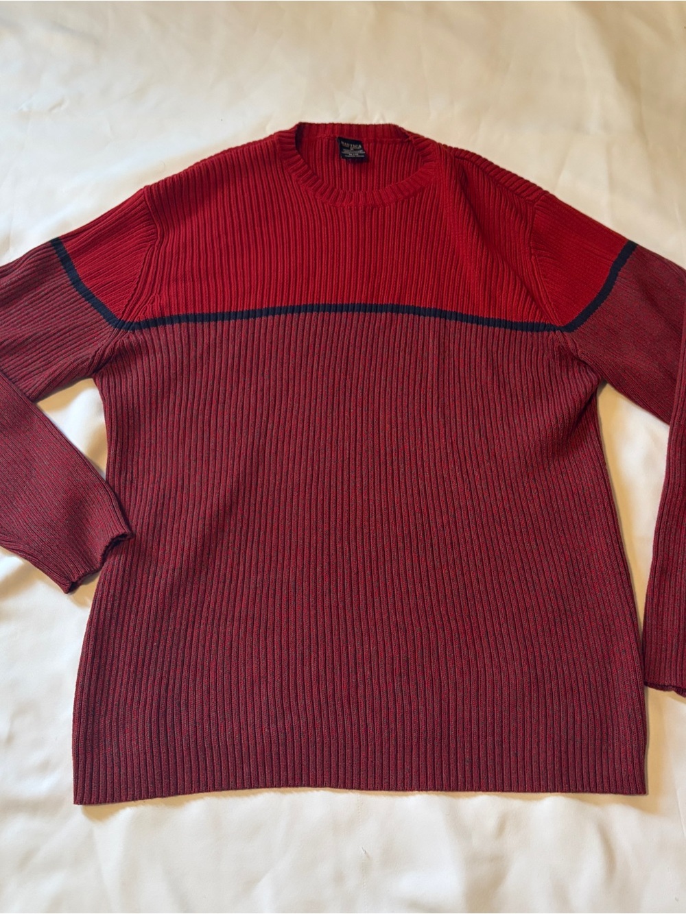 Nautica Ribbed Crewneck Sweater in Red with Navy Accent
